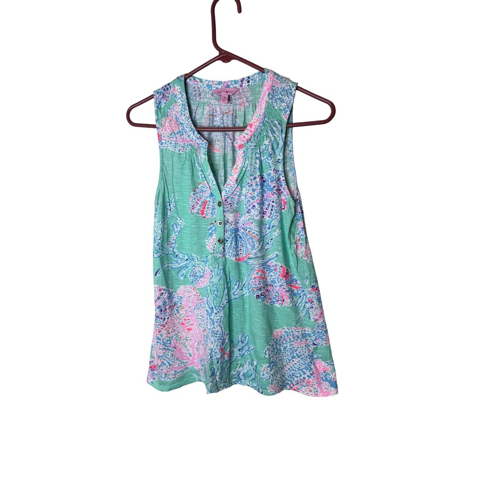 Lilly Pulitzer Tank Top Womens Small Multicolor Floral Henley‎ Cotton Tropical